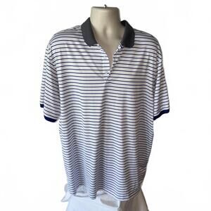 Nike Polo Shirt Mens 2XL XXL White Blue Stripes Lightweight‎ Golf Dri-Fit